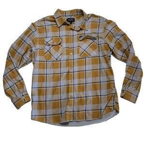 Brixton Yellow Gray Button Down Flannel Shirt Mens Size Large